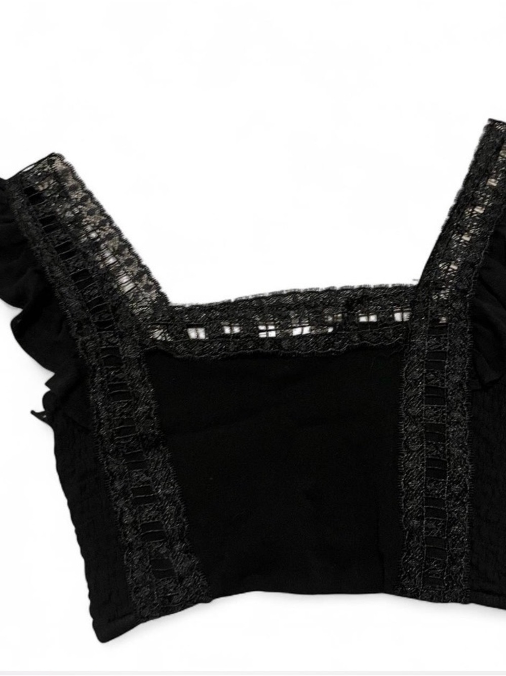 Black Lace-Trim Cropped Tank Top